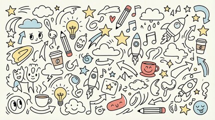 Fototapeta premium Doodle Vector Illustration with Hand Drawn Sketch Elements in Playful Creative Style for Background and Design Use