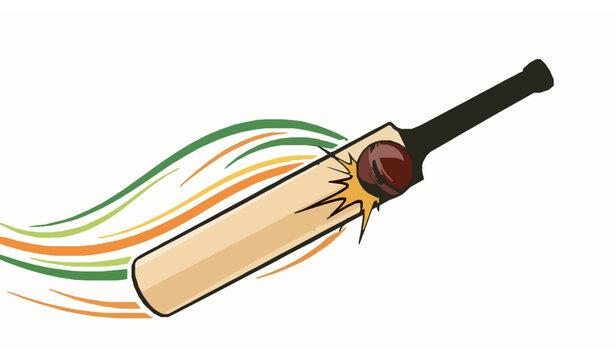 Cricket bat hitting ball vector speed lines motion sports illustration