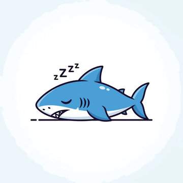 A cute, light blue shark illustration is depicted sleeping peacefully. Three "Z"s represent the sleep state. The shark is on a white background