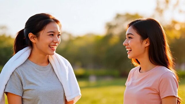 Two women giving high five outdoors