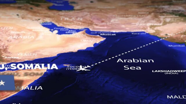 Flight From New Delhi INDIA to Mogadishu SOMALIA with flag pins