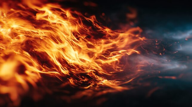 Vibrant flames dance and swirl, creating a mesmerizing display of heat and light in the darkness.