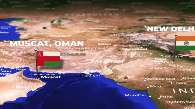 Flight From New Delhi INDIA to Muscat OMAN with flag pins