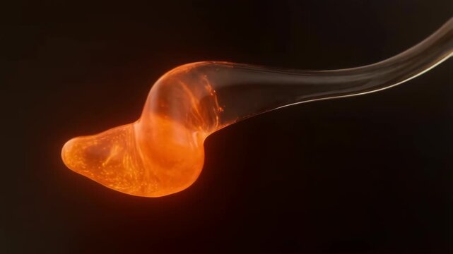 Glob of molten orange liquid with a wavy shape against a dark background, abstract and glowing featuring hot, fluid, texture with light and energy