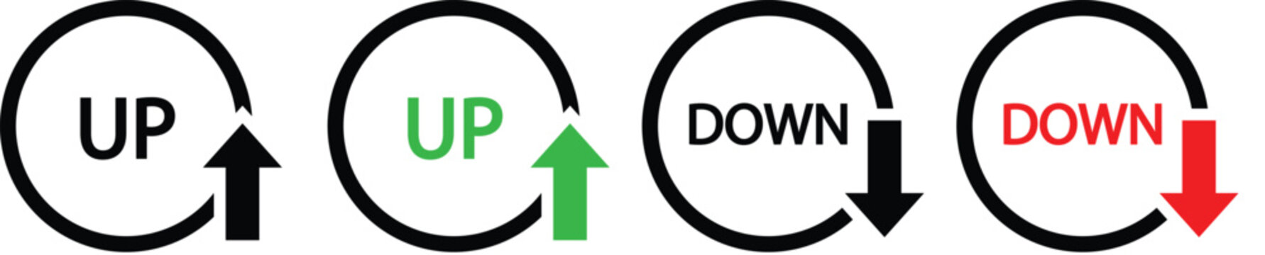 Up and Down Arrow Circular Loop Icons Set, Growth and Decline Symbol, Trend Direction Vector Illustration
