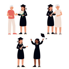 Obraz premium Hugs, graduation, and receiving a diploma. College, student, and graduation ceremony, event, and receiving a degree