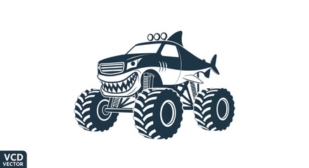 Funny Shark Monster Truck Cartoon Vector © Vinci