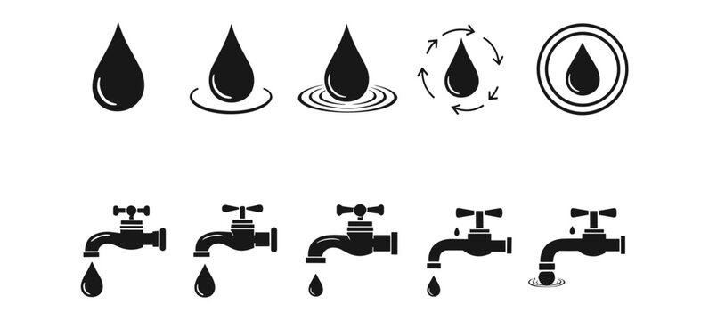 Water droplets and faucets illustrations