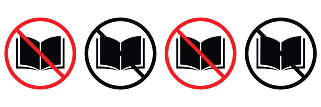 No, books icon with ban symbol representing prohibited reading, literature restriction, and censorship warning, clean modern flat vector design