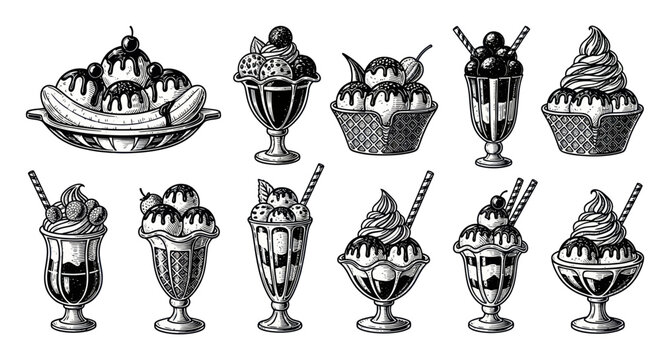 Hand-drawn Ice Cream Sundaes Collection