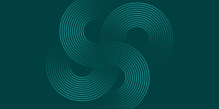 Green abstract background with glowing circles. Swirl circular lines pattern. Geometric spiral. Twirl element. Modern graphic design. Futuristic technology concept. Vector illustration