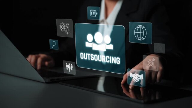 Outsourcing concept showing collaboration, delegation, global workforce, productivity, and task management through remote teams and external service providers Marrow