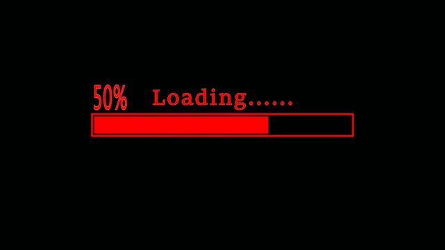  loading bar animation counting from 0 to 100 percent with glowing progress effect on black background symbolizing digital update, charge, download, and modern progress concept.