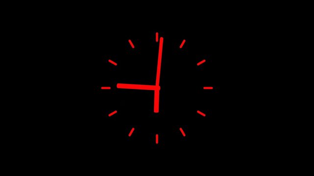watch animation on black background with alpha channel. Clock icon flat style 24 hours day fast speed with moving timer clock rotation.