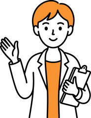 Fototapeta premium A cheerful medical professional giving a thumbs-up while holding a clipboard.