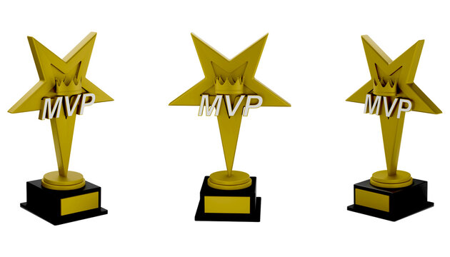 MVP Star Trophy Awards: A trio of golden MVP trophies, each sculpted in the shape of a star and set upon a sleek pedestal, stand as symbols of excellence and achievement
