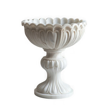 Decorative classic white marble pedestal bowl or urn as PNG element isolated on transparent background