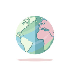Obraz premium Stylized globe showing continents, illustration with pastel colors and shadow, isolated on white background