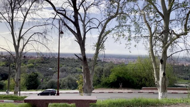 Beni Mellal, Morocco &ndash; March 26, 2026: From a vantage point beneath the Beni Mellal kasbah, I filmed the main road as it wound through the city. 