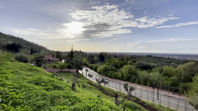 Beni Mellal, Morocco &ndash; March 26, 2026: From a vantage point beneath the Beni Mellal kasbah, I filmed the main road as it wound through the city. 