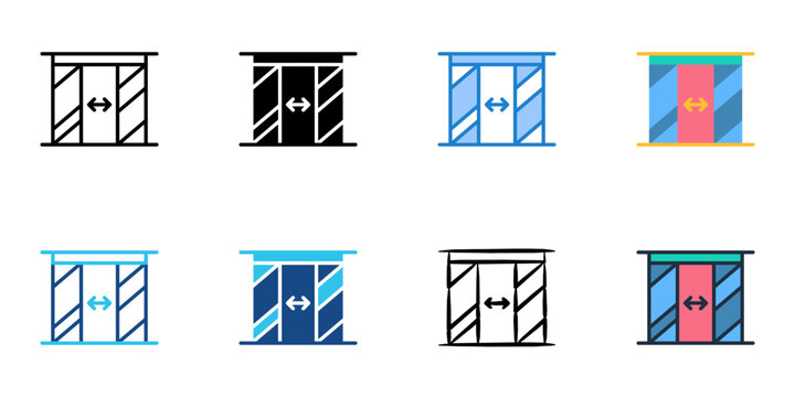 Automated doors icons set multiple style collection. Editable stroke 
