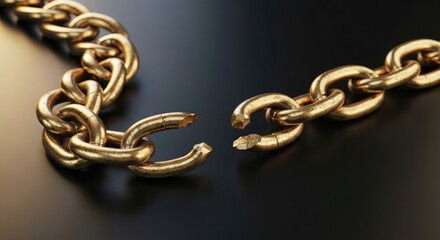 Fototapeta premium Close up of a gold chain with broken links on a dark background