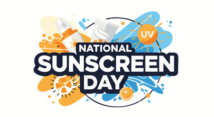 Fototapeta premium National Sunscreen Day logo in vibrant orange and blue abstract design for health awareness campaign