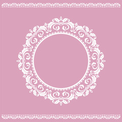 Naklejka premium Decorative frame Elegant vector element for design in Eastern style, place for text. Floral pink and white frame. Lace illustration for invitations and greeting cards