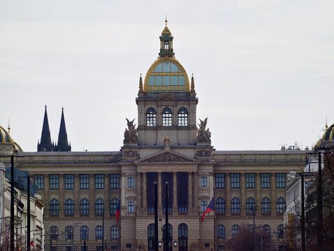 Elegant historic monument. Grand neoclassical museum highlighted by tall columns and ornate facade