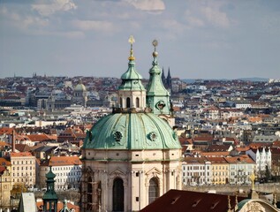 Fototapeta premium Vivid textures and aged patina emphasize historic design amidst sprawling urban environment
