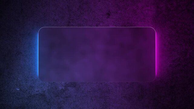 A frosted glass frame against an old wall with a pink and blue neon line. 4K