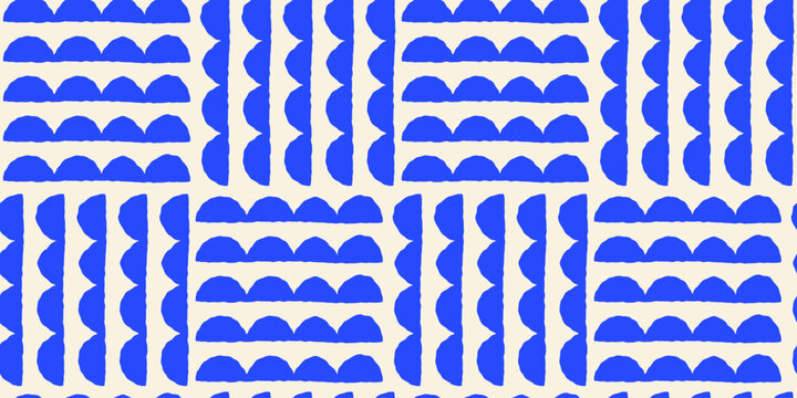 Vector seamless pattern in hand drawn doodle sketchy style with ocean waves, surf posters, banners for summer sea side vacation backgrounds and prints