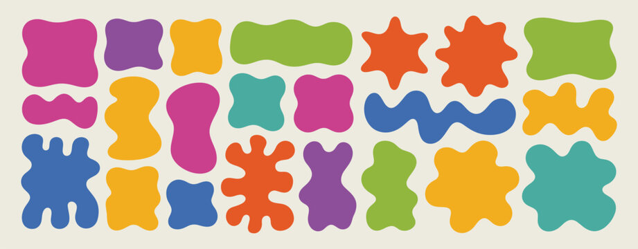 Hand drawn organic liquid rectangle frame shapes set, vector fluid square blobs, wavy irregular abstract flat text box spots