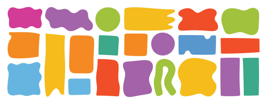 Hand drawn organic liquid rectangle frame shapes set, vector fluid square blobs, wavy irregular abstract flat text box spots, curvy random colorful design