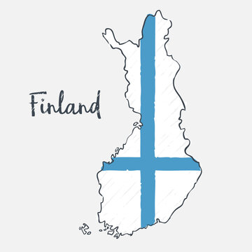 Finland Map - hand drawn Finnish flag illustration