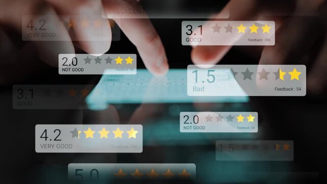 User Interactions with Smartphone Ratings and Reviews Displayed on Screen with Finger Touching Glass Interface Gluon.