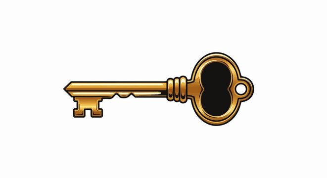 Ornate golden key with ornate detailing on a white background