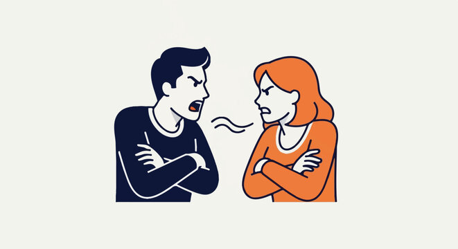 Angry couple arguing, expressions of frustration and conflict evident