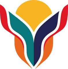 Obraz premium Abstract emblem featuring stylized leaves and a radiant sun, symbolizing growth and vitality.