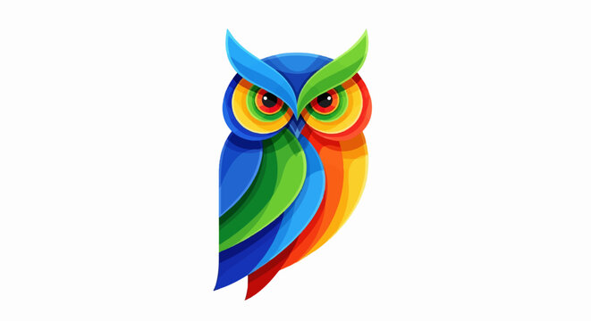 Colorful abstract owl with vibrant feather patterns and piercing eyes