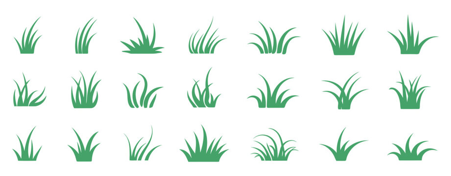 Doodle bunch of grass, hand drawn lawn bush of grass icon hand drawn set, outline grass line drawing  symbol, minimal nature doodles