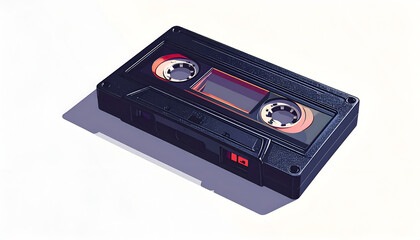 Fototapeta premium Black retro audio cassette tape illustration with realistic texture and warm accent color