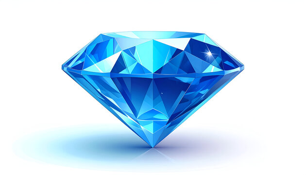 Brilliant blue gemstone with sparkling facets on white design element with light reflection