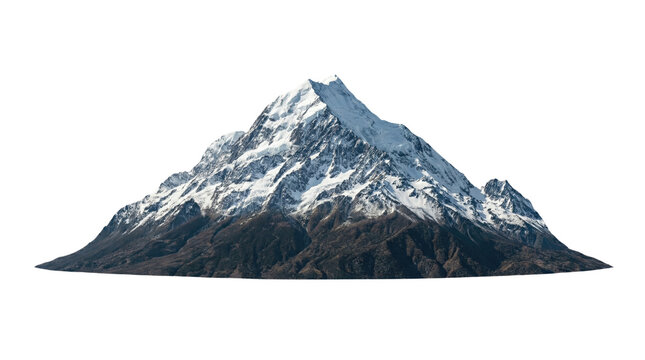 Snow capped mountain peak isolated on transparent background