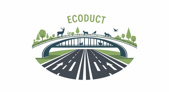 Wildlife crosses an overpass above a busy highway, symbolizing eco-connectivity
