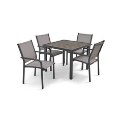 Fototapeta premium Four Gray Cushioned Chairs Around a Square Outdoor Table