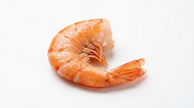One peeled boiled king prawn Litopenaeus vannamei on a white background