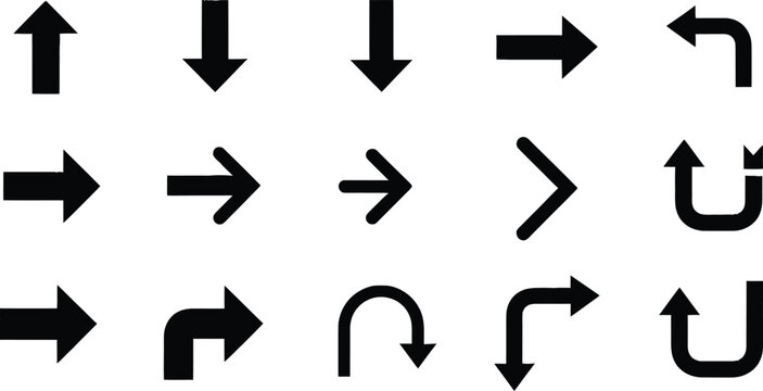 Collection of various black arrows on white background