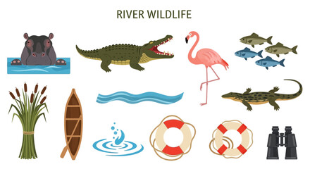 Obraz premium River wildlife and water elements icons.
