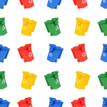 Colorful recycling bins repeated seamless pattern background